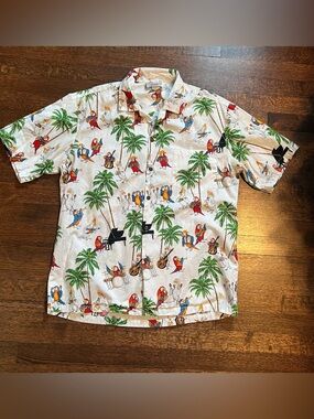 Pacific Legend men’s parrot instrument S/S button front shirt. Size large